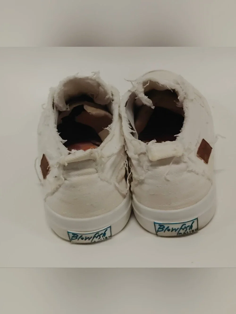 Women's White Canvas Slip-On Sneakers with Frayed Trim